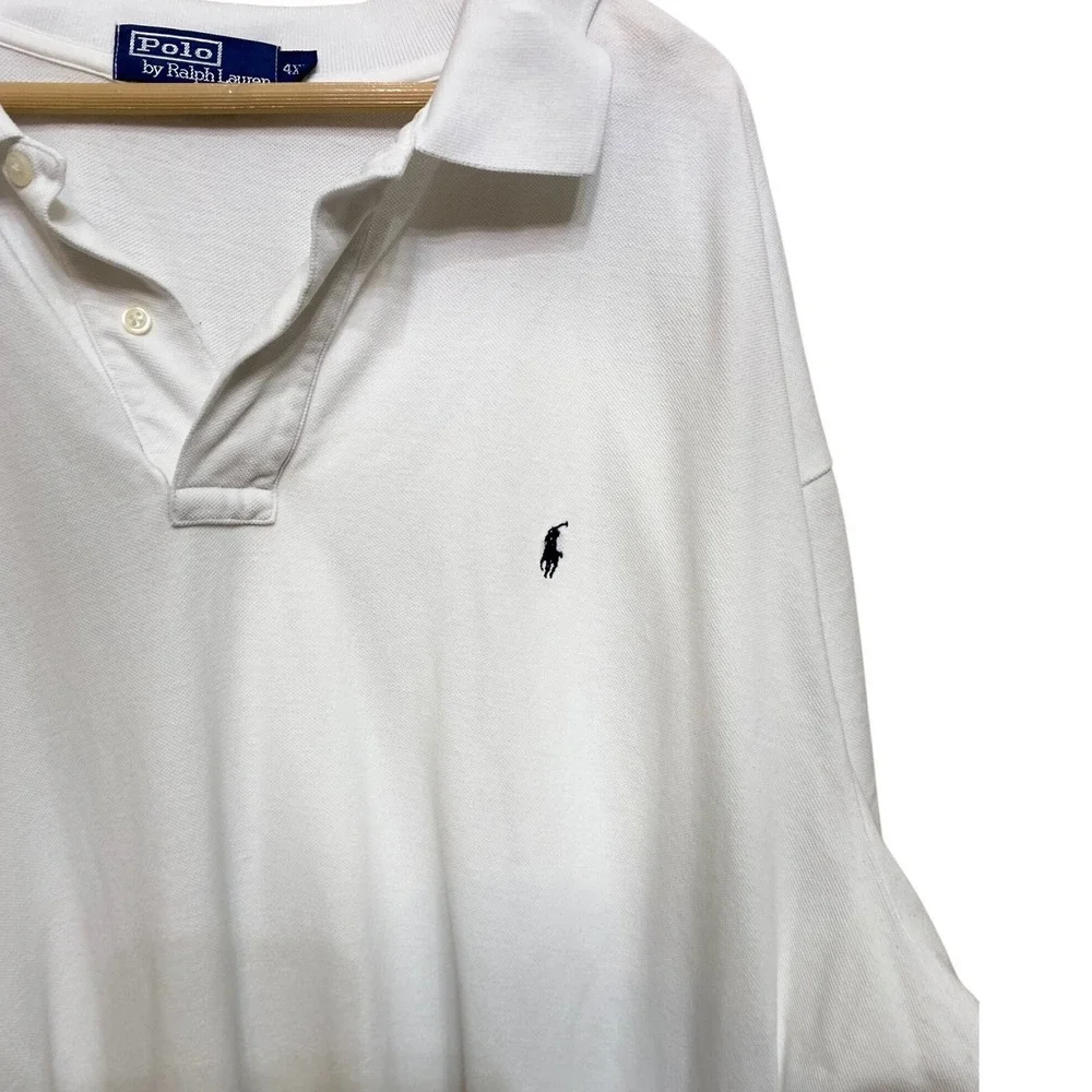 Polo Ralph Lauren Mens 4XT White Short Sleeve Pique Polo Shirt Navy Pony Logo